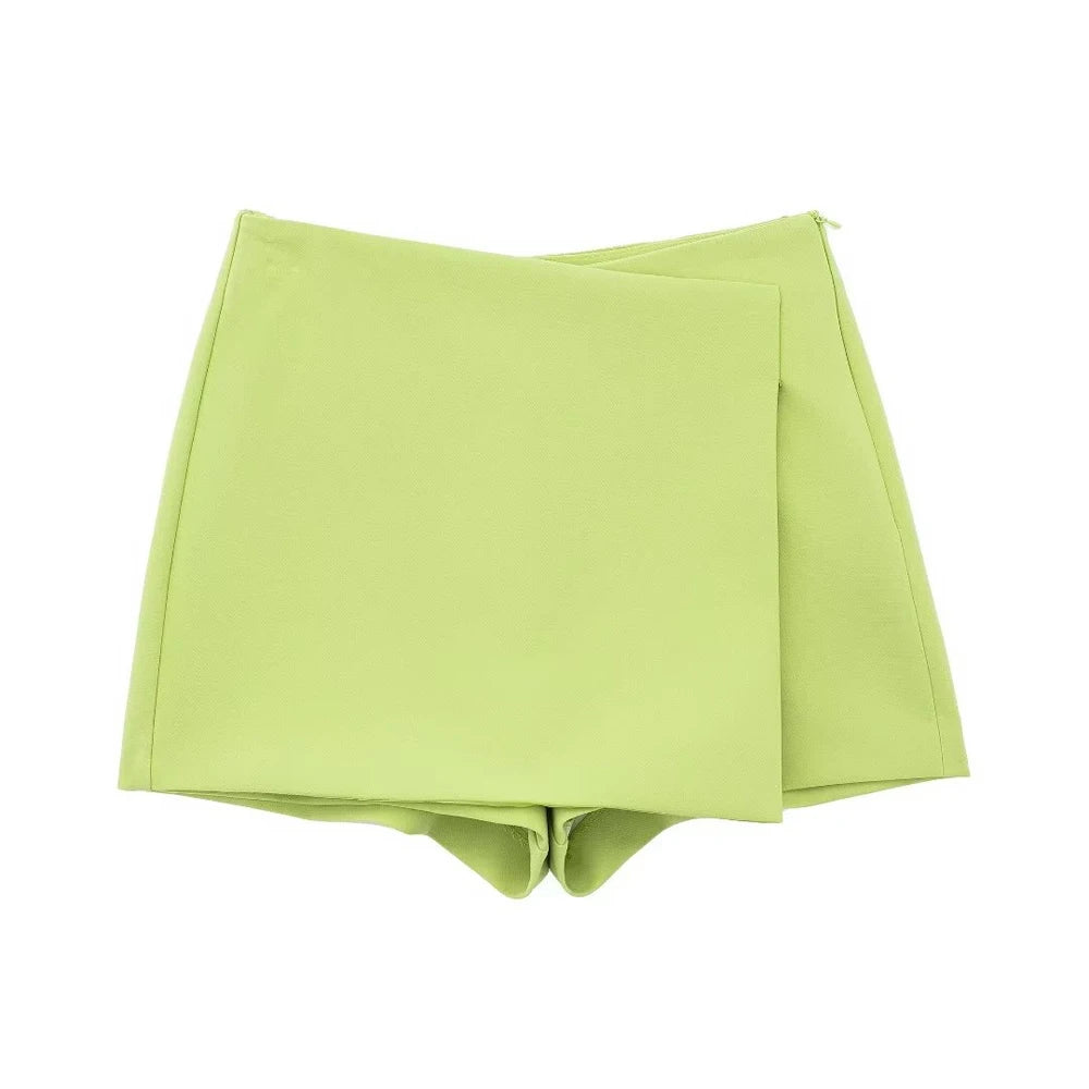 TRZA Women Fashion Pareo Style Asymmetric Shorts Skirts Vintage High Waist Side Zipper Female Skort Mujer - 3KDyn